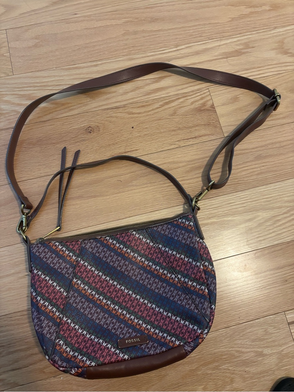 Fossil Striped Multicolor Crossbody with Brown Trim